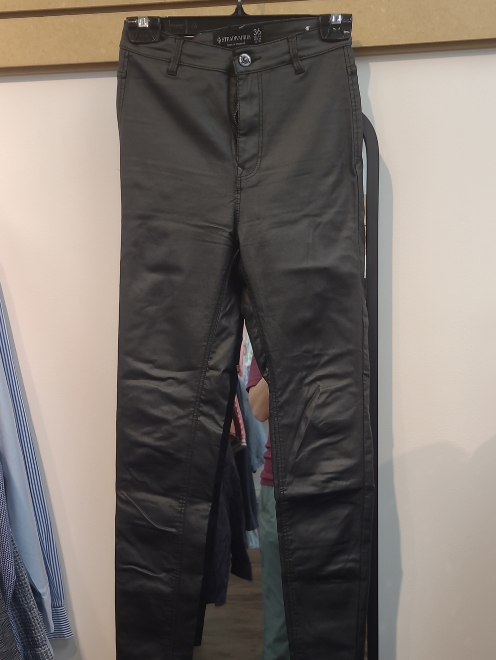 stradivarius Black Coated Skinny Trousers